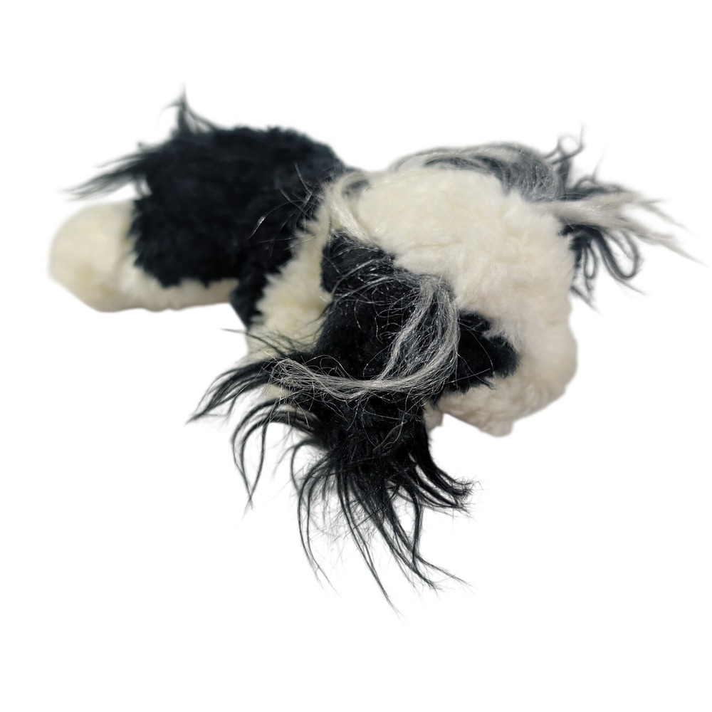 Russ Berrie Plush Small Black White Dog Bean Bag Shaggy Faux Fur Floppy